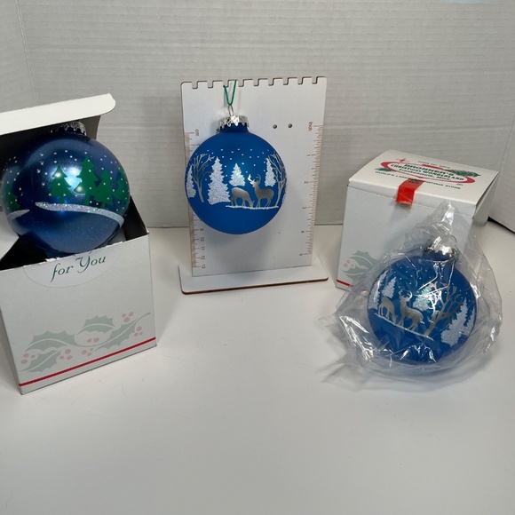 Bronner's Lot of 3 Blue Christmas Wonderland Ornament Glass Hungary Gift idea - Picture 2 of 6